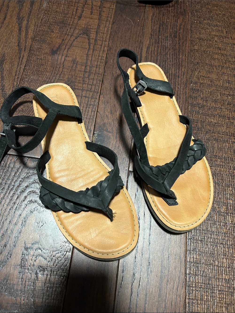 Toms Black Braided-Strap Sandals with Tan Footbed